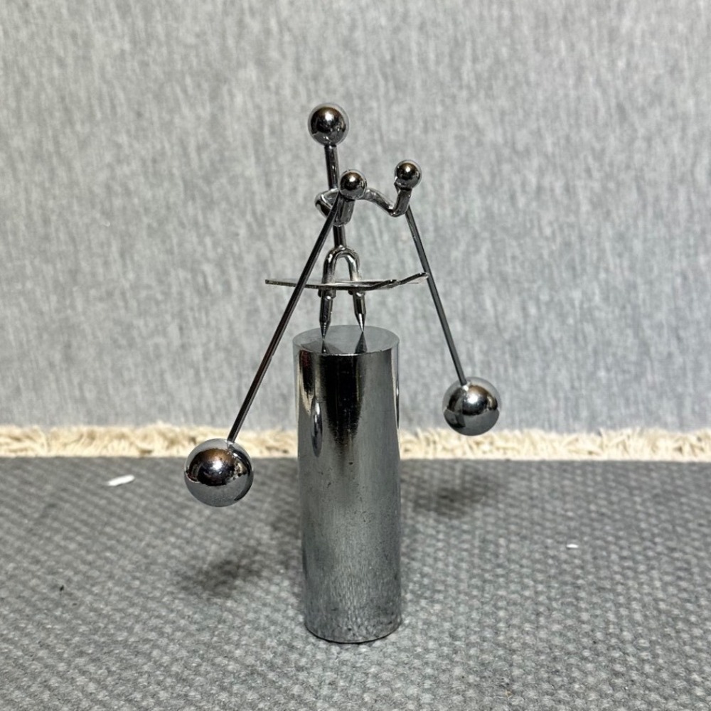 Chrome Balancing Weightlifter Kinetic Art Desk Toy Metal Sculpture Silver